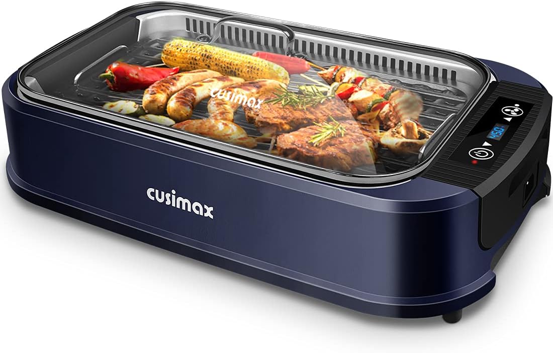 NEW CUSIMAX Indoor  Electric Smokeless Grill Portable Korean BBQ Grill, Single Plate, Blue ,CMRG-200