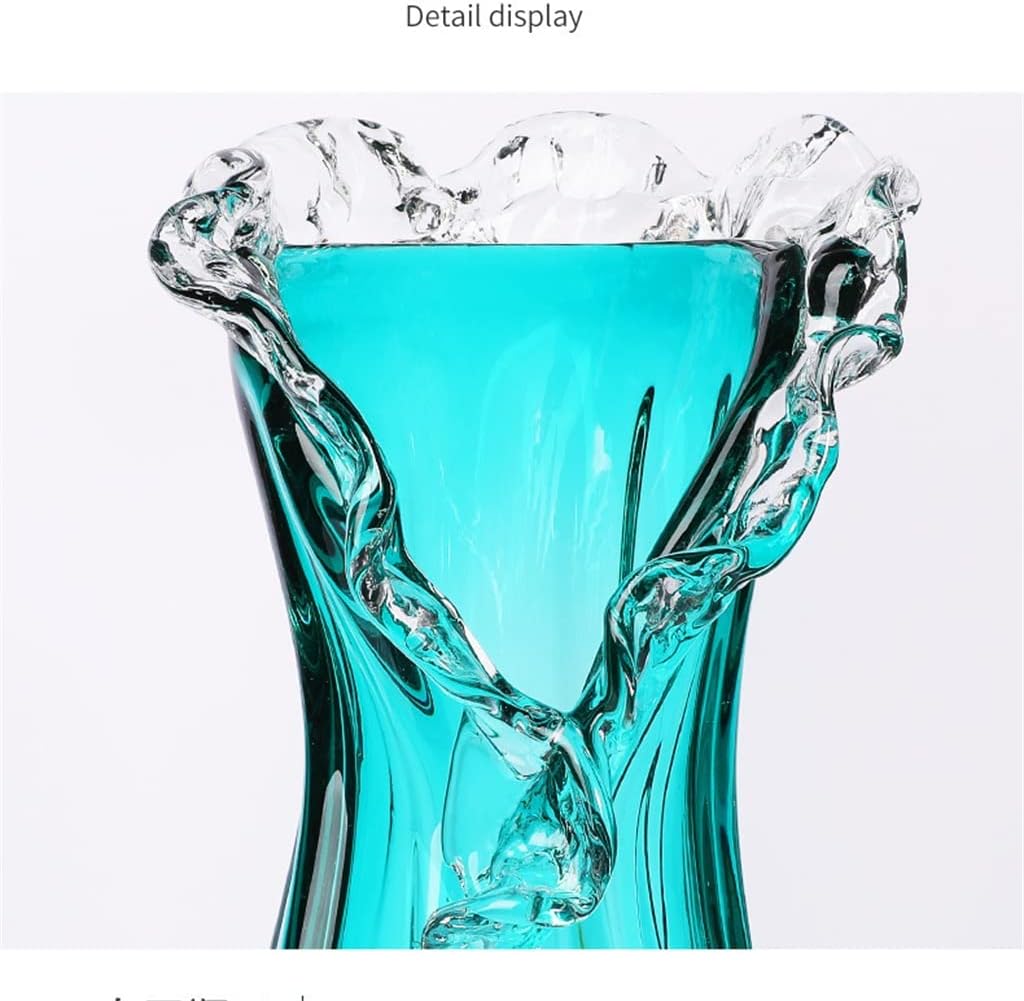 Modern Blue  Glass Vase, Wavy Lace, Home Living Room Desktop Decoration