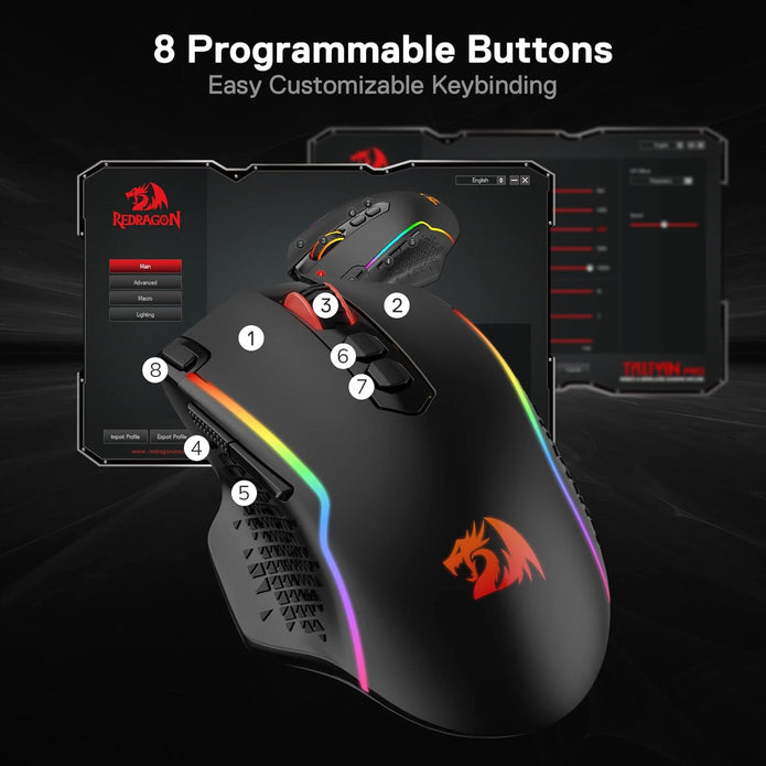Redragon M810 Taipan&nbsp;Pro Wireless Gaming Mouse, 10000 DPI Wired/Wireless Mouse /Black