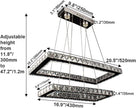 NEW Modern Crystal Chandelier Rectangular Led 2 Rings Ceiling Light Stainless Steel 16.93 inch+20.47 inch