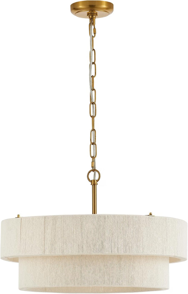 OPEN BOX ELYCCUPA 20” Hand Woven Rattan Chandelier Boho Pendant Light  Adjustable ,White - 532-SCD-6