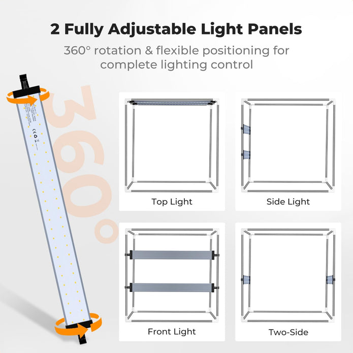 K&F CONCEPT 24x24“ Photo Studio Light Box, Portable Folding Photo Booth 40W LED Photo Background Shooting Tent Kit, CRI 97+ 3000K–5600K,