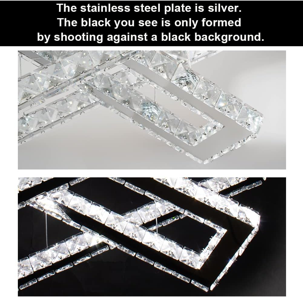 NEW Modern Crystal Chandelier Rectangular Led 2 Rings Ceiling Light Stainless Steel 16.93 inch+20.47 inch