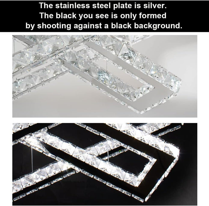 NEW Modern Crystal Chandelier Rectangular Led 2 Rings Ceiling Light Stainless Steel 16.93 inch+20.47 inch