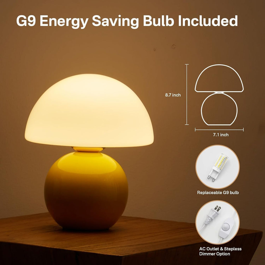 Dawnwake Mushroom Lamp Small ,Table Bedside Nightstand Lamp for Bedroom-Yellow