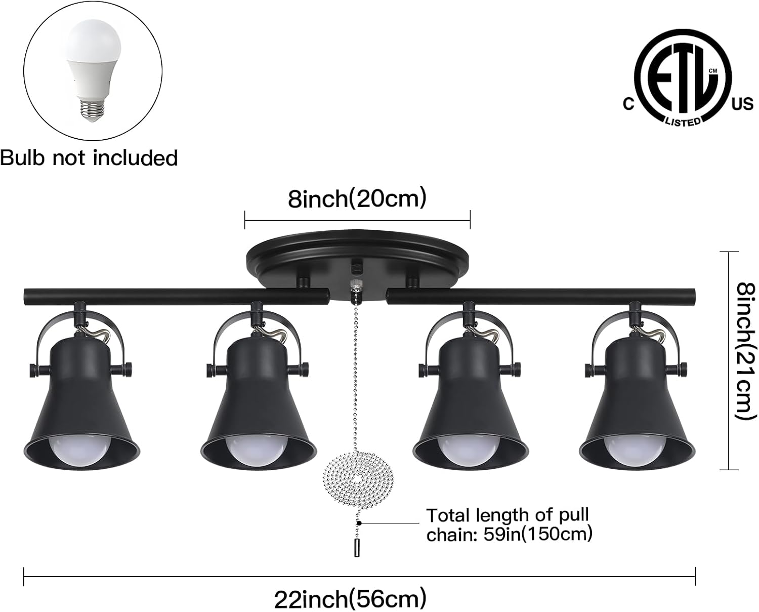 NEW SEEBLEN 4-Light Track Lighting C-04 with Pull Chain Black Kitchen Track Lighting