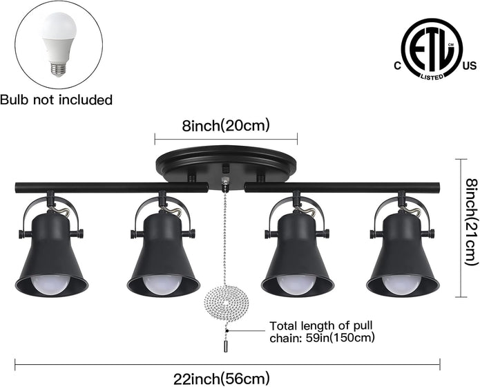 NEW SEEBLEN 4-Light Track Lighting C-04 with Pull Chain Black Kitchen Track Lighting