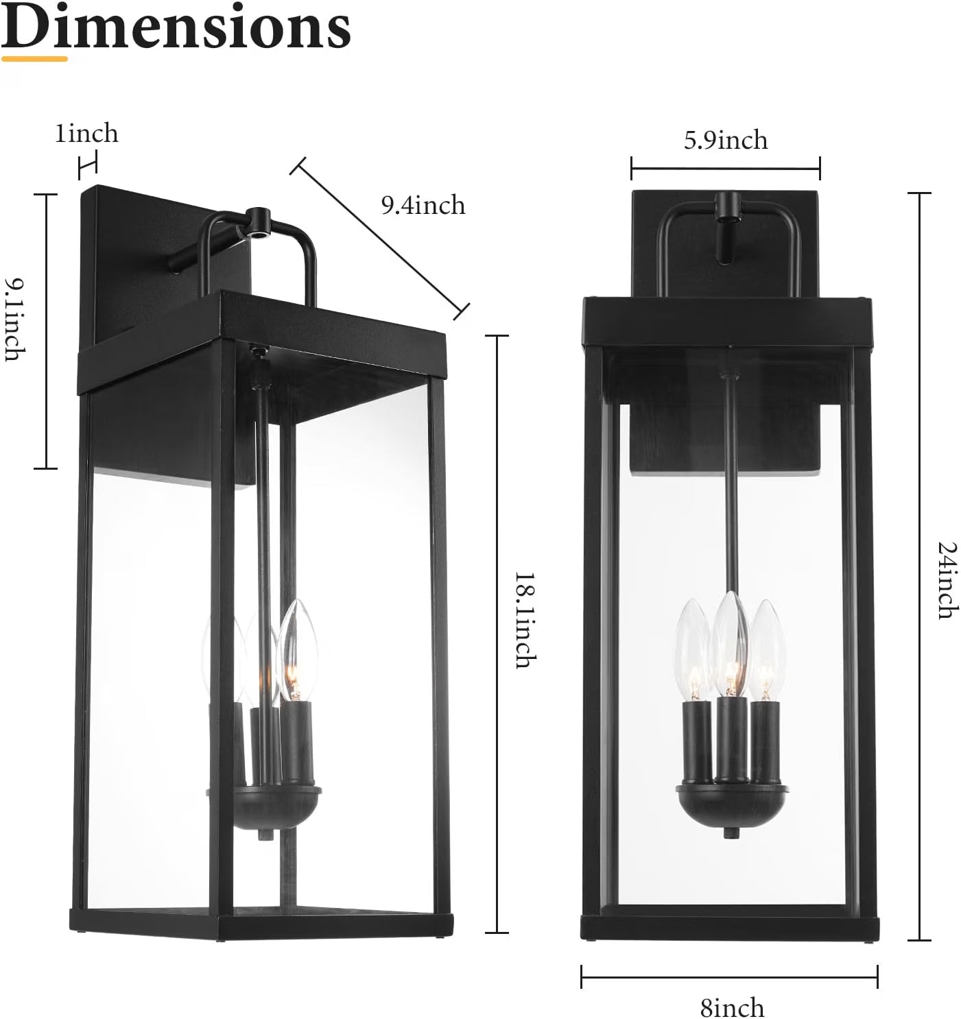 NEW Diyel Outdoor Lantern Wall Sconce Light, 24 Inch Tall  -RZ008L BK