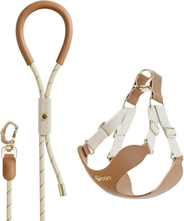 VOOCOO #OOTD Pet Harness and Leash Set ,Metal Handle, Size  Small, Latte