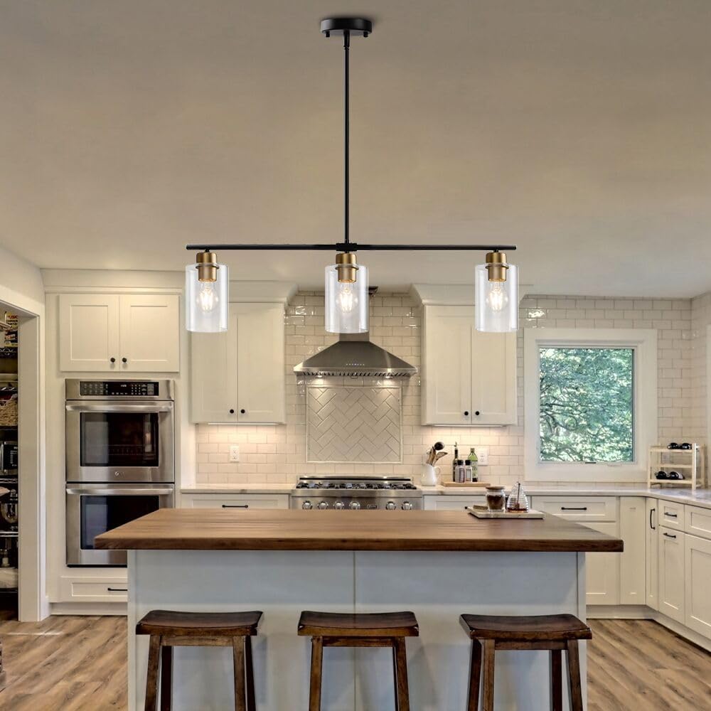 NEW/OPEN BOX Yarlkav 3-Lights Kitchen Island Lighting (Black & Gold)-D0068-3