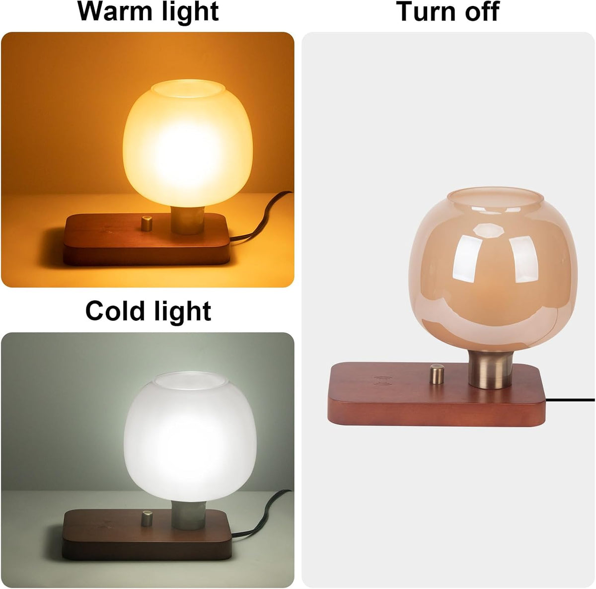 Bedside Lamp with Charging Station, Small Night Light with USB Port, Brown Wooden Pallet Glass