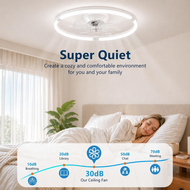 NEW Lujeet  19.7" Flush Mount Ceiling Fan with Light - Modern Low Profile Ceiling Fan