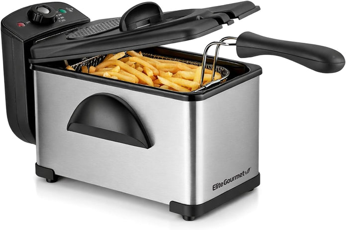 Elite Gourmet 2Qt Electric Immersion Deep Fryer, Removable Basket, Adjustable Temp-EDF2100