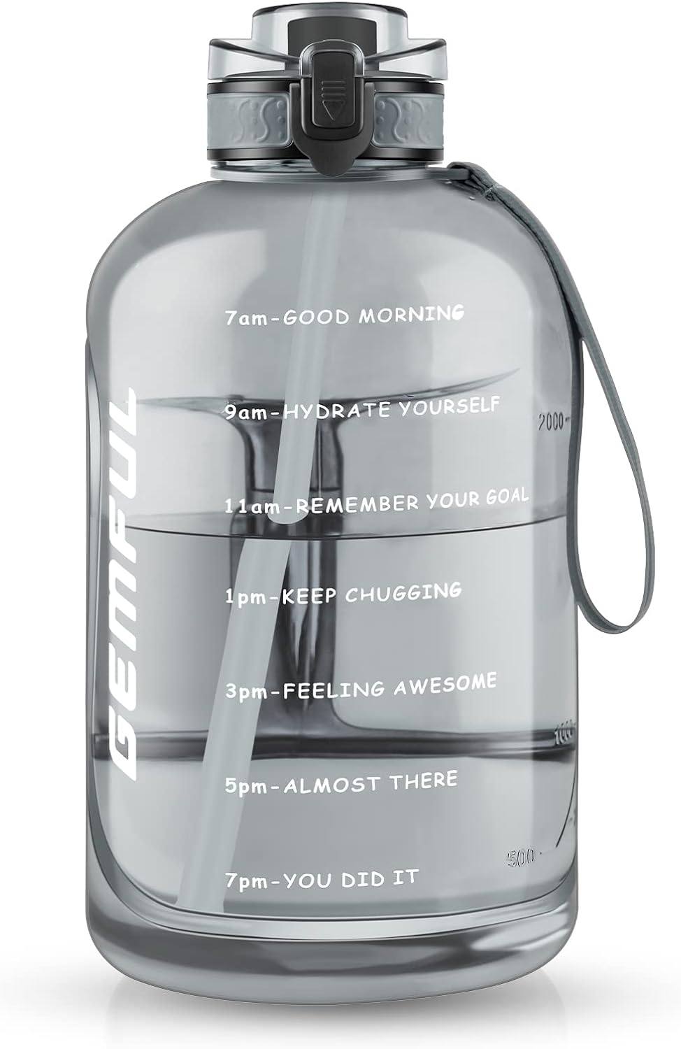 GEMFUL 3 Liter Water Bottles with Handle Motivational Times to Drink Leakproof Wide Mouth Big Sports Jugs