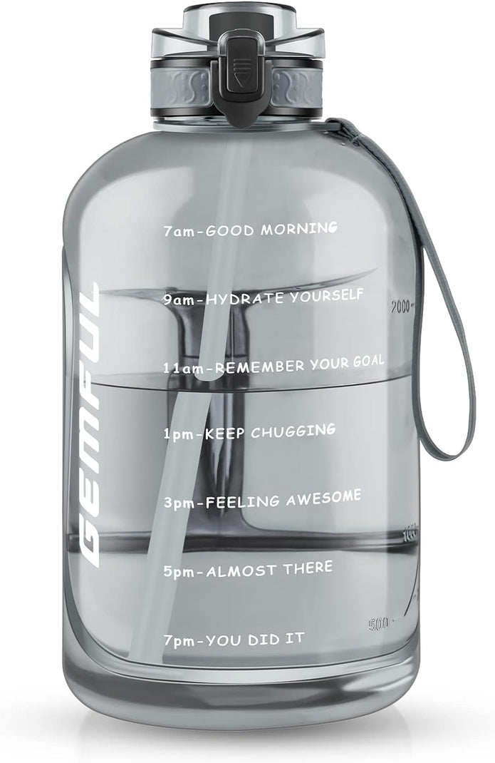 GEMFUL 3 Liter Water Bottles with Handle Motivational Times to Drink Leakproof Wide Mouth Big Sports Jugs