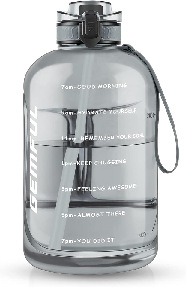 GEMFUL 3 Liter Water Bottles with Handle Motivational Times to Drink Leakproof Wide Mouth Big Sports Jugs