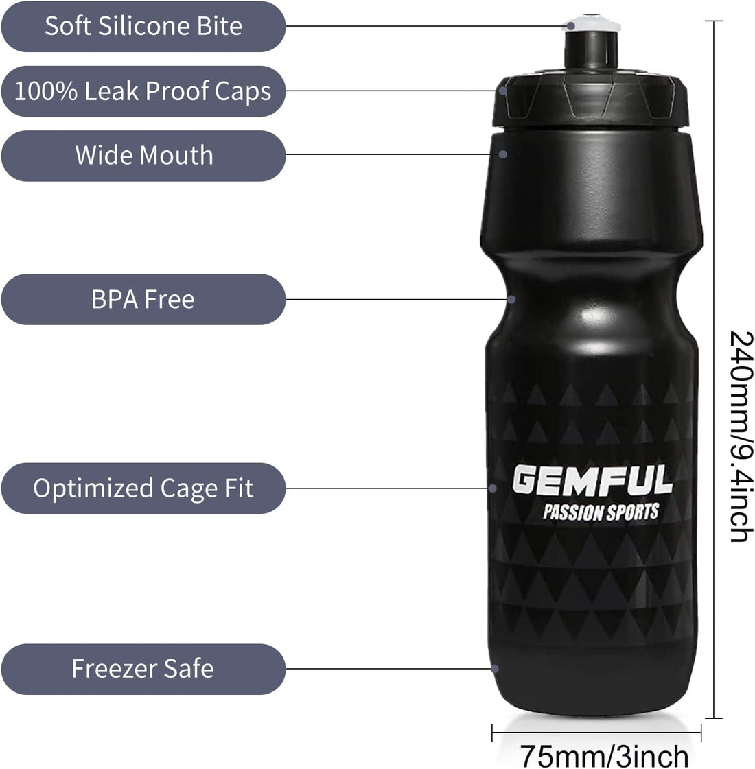 GEMFUL Bike Water Bottle and Holder Combo Lightweight 750 ml Cycling Bottle