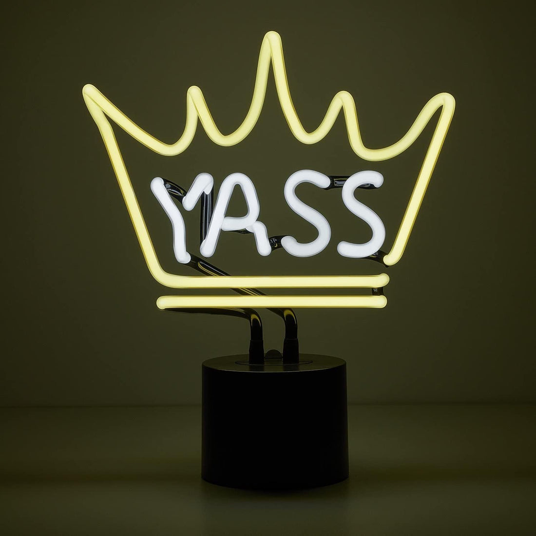 Amped & Co YASS Queen Neon Light Novelty Desk Lamp, Large 11.3x9.75, Yellow/White Glow