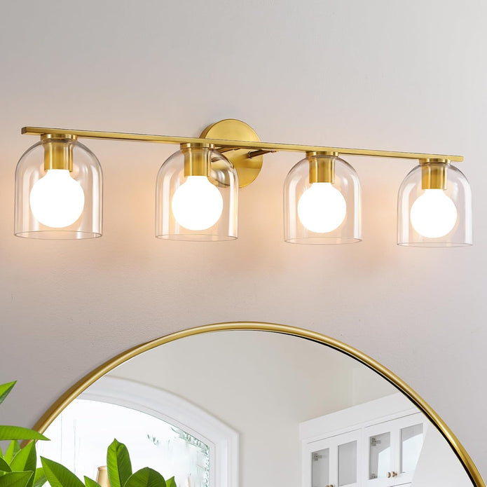 OPEN BOX WOSHITU Bathroom Vanity Light Fixtures: 32.3 Inch Modern Brushed Gold Bathroom Light