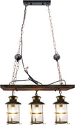 NEW Farmhouse Chandelier - Rustic Wood Beam Pendant Light with Vintage Lantern Design, 3-Light