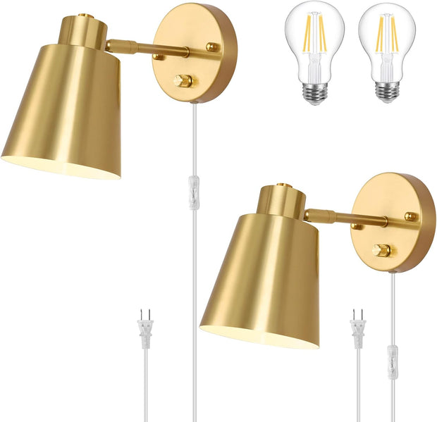 Plug in Wall  Dimmable Wall Sconces Adjustable Wall Lights with Plug in Cord,Gold