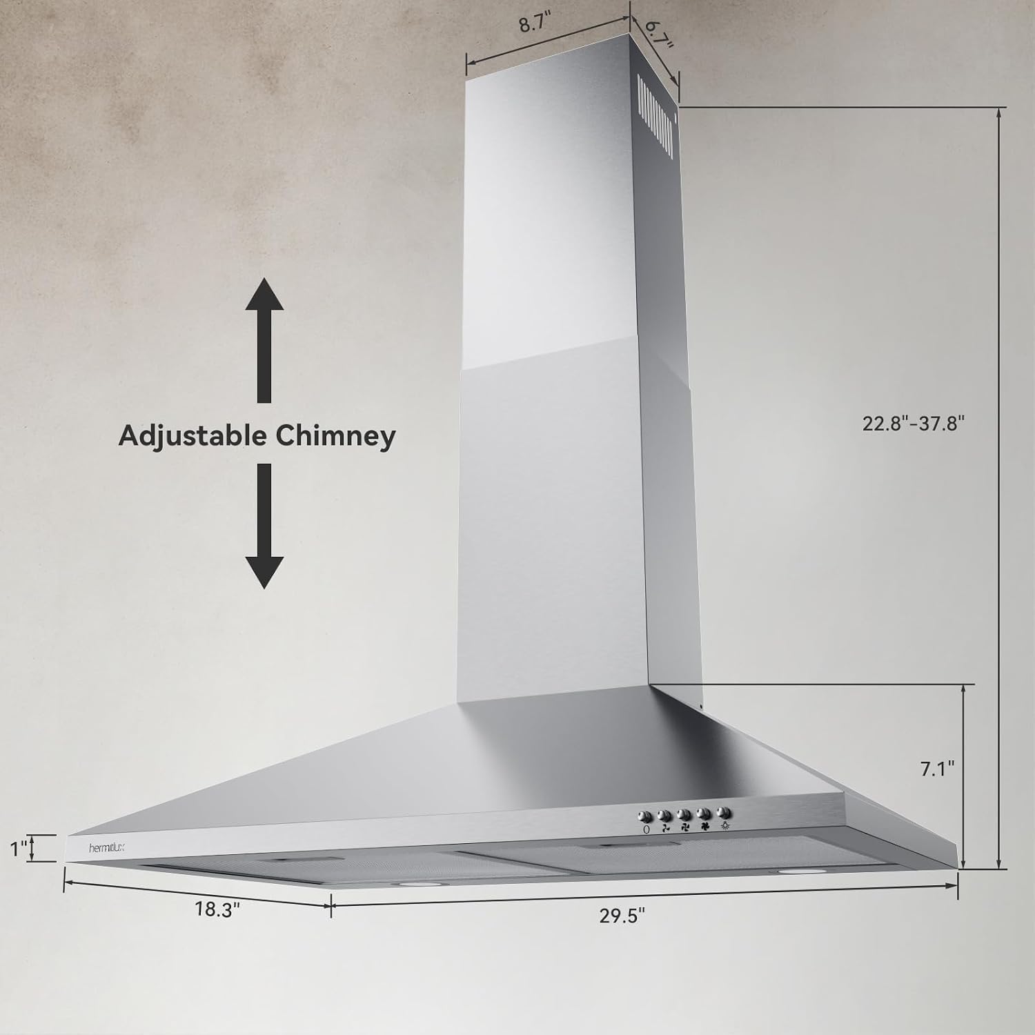 NEW Hermitlux 30 Inch Wall Mount Range Hood, Stainless Steel Kitchen Vent Hoods HMX-USD24Y75AC