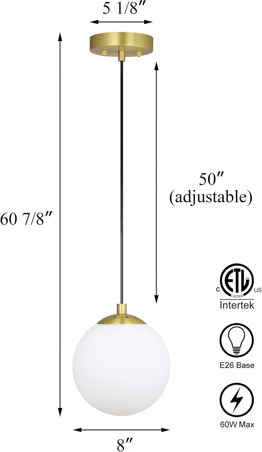 NEW XiNBEi Lighting Globe 8'' Pendant Light, Mid Century Satin Brass-XB-P1211-SB