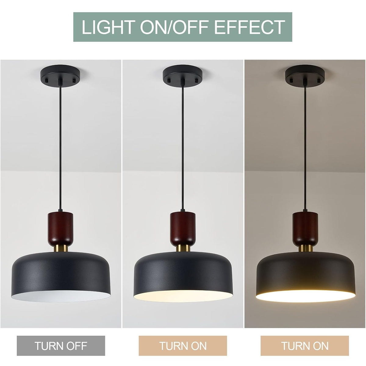 NEW TeHenoo Modern Pendant Lights, Natural Wood and Brass Accent ,Black-2130P