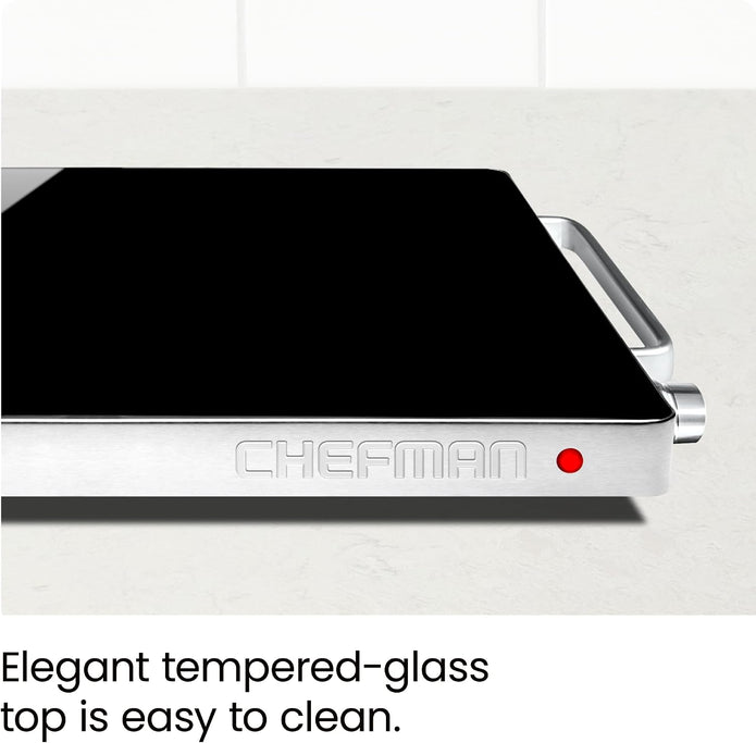 OPEN BOX Chefman Compact Glasstop Warming Tray with Adjustable Temperature Control