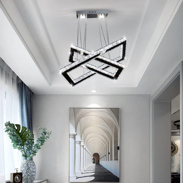 NEW Modern Crystal Chandelier Rectangular Led 2 Rings Ceiling Light Stainless Steel 16.93 inch+20.47 inch