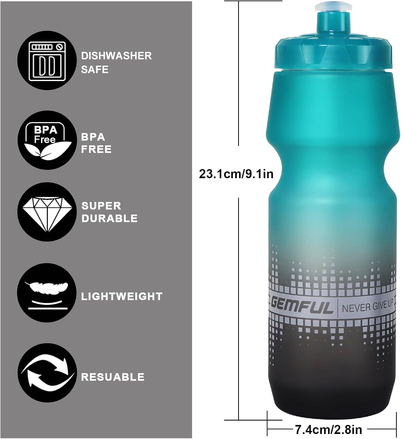 GEMFUL Bike Cycling Water Bottle BPA Free Squeeze Bottles Leak Proof for Road Mountain Bicycle Gym Workout (Gradient Black White)