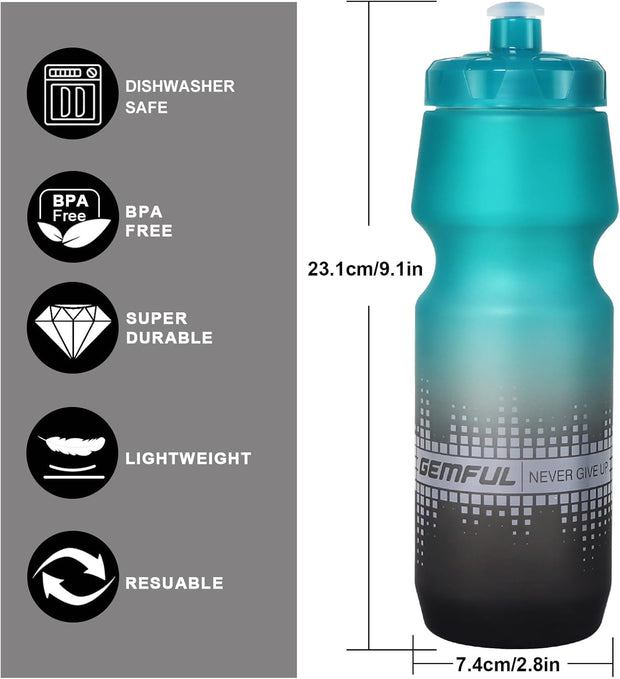 GEMFUL Bike Cycling Water Bottle BPA Free Squeeze Bottles Leak Proof for Road Mountain Bicycle Gym Workout (Gradient Black White)