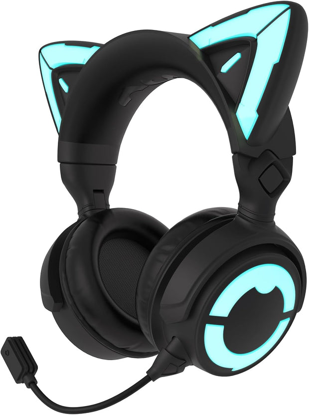 New YOWU RGB Cat Ear Headphone CE Wireless 5.2 Foldable Gaming Headset  Model MODEL-Z(Black)