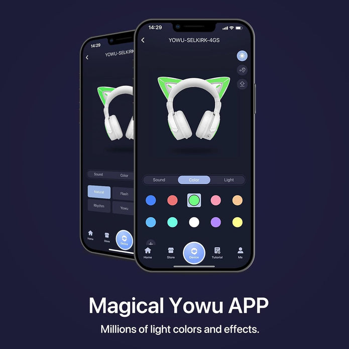 New YOWU RGB Cat Ear Headphone CE Wireless 5.2 Foldable Gaming Headset  Model MODEL-Z(Black)