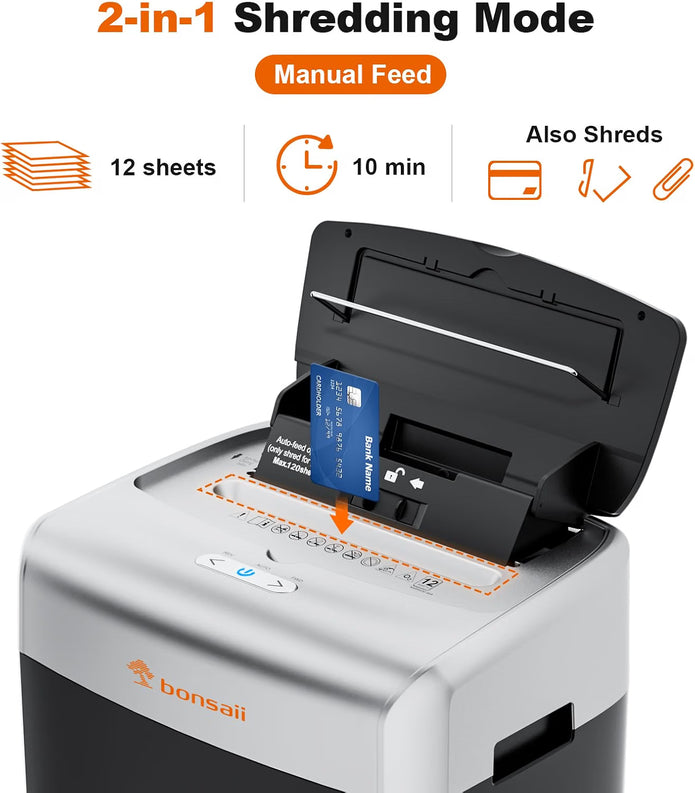 DEMO Bonsaii 120-Sheet Auto Feed Paper Shredder for Office, Heavy Duty Micro Cut-C233-B
