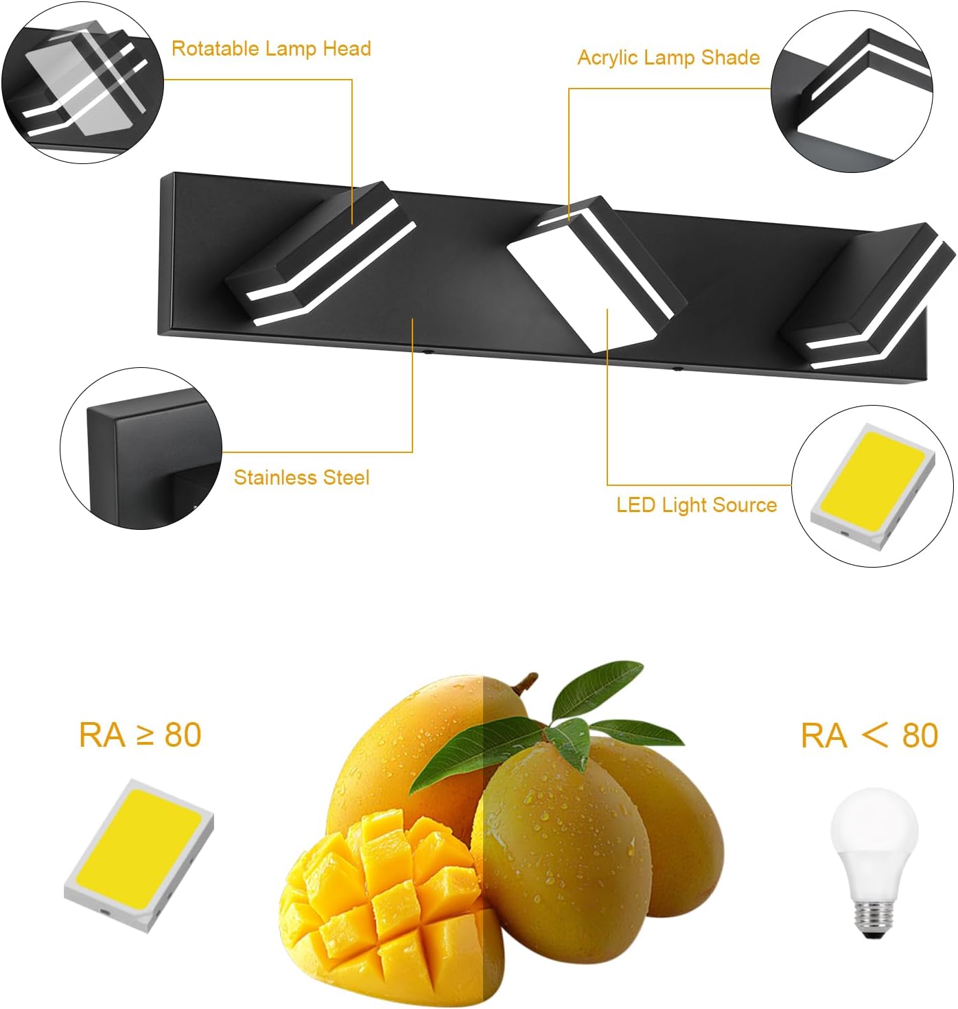 NEW SineRise LED Modern Bathroom Vanity Light Fixtures (3-Light, 24-Inch)- 9553E-3T,Matte Black Modern Cool White