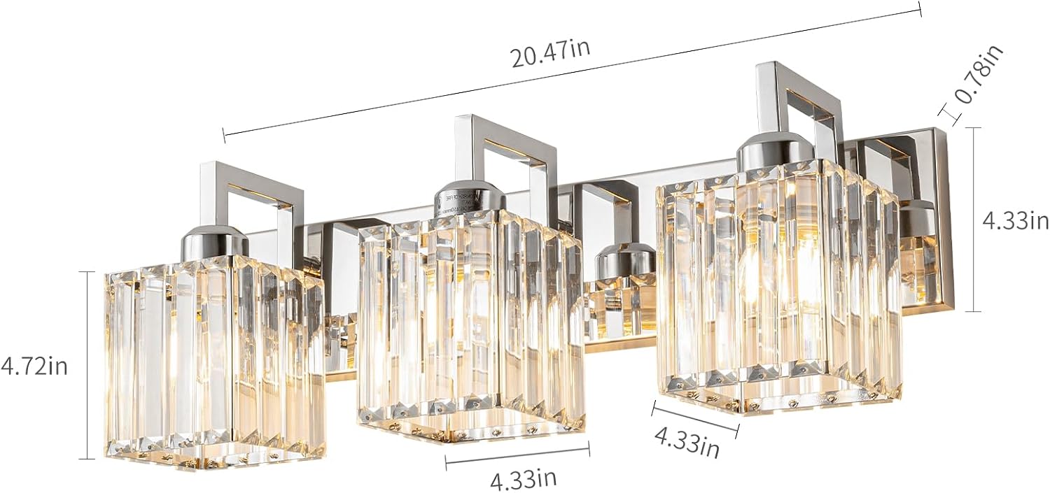 New FDPBY Modern Crystal Bathroom Vanity Light 3-Lights Chrome- JW-003