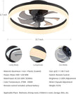DEMO  PUSU Ceiling Fan with Lights and Remote, 19.7'' Low Profile Ceiling Fans, 6-Speed Reversible Bladeless Fan, 2700K–6500K Dimmable Fan ,BLACK