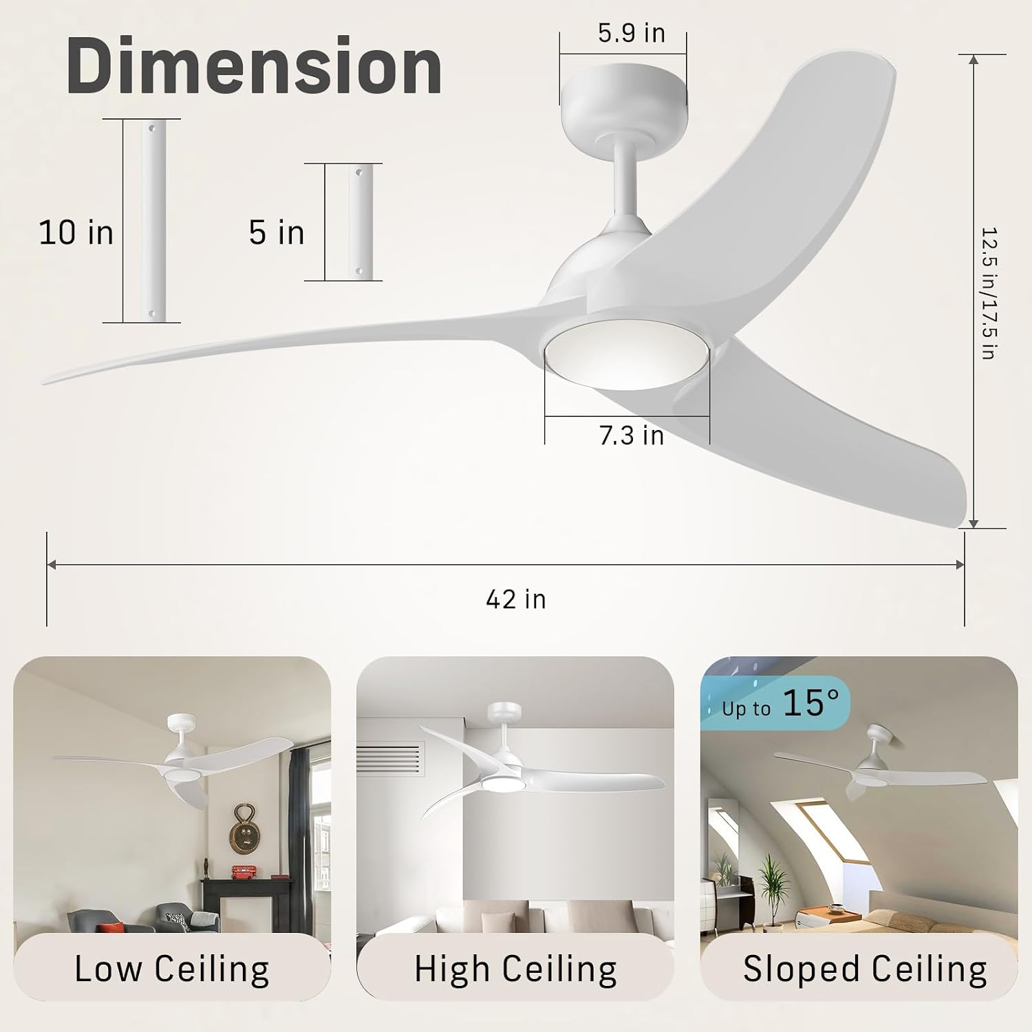 New/Open box TAVZAKE Ceiling Fans with Lights, 42 inch CF001-White