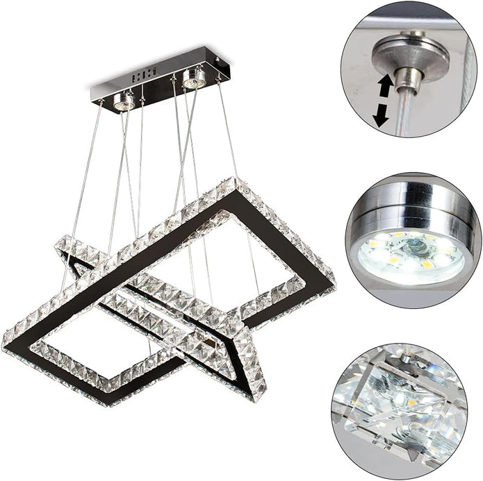 NEW Modern Crystal Chandelier Rectangular Led 2 Rings Ceiling Light Stainless Steel 16.93 inch+20.47 inch
