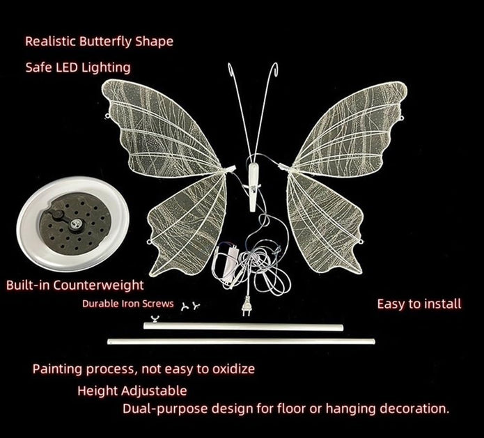 OPEN BOX Wedding Butterfly Decorations Set of 2, Led Butterfly Floor Lamp, White