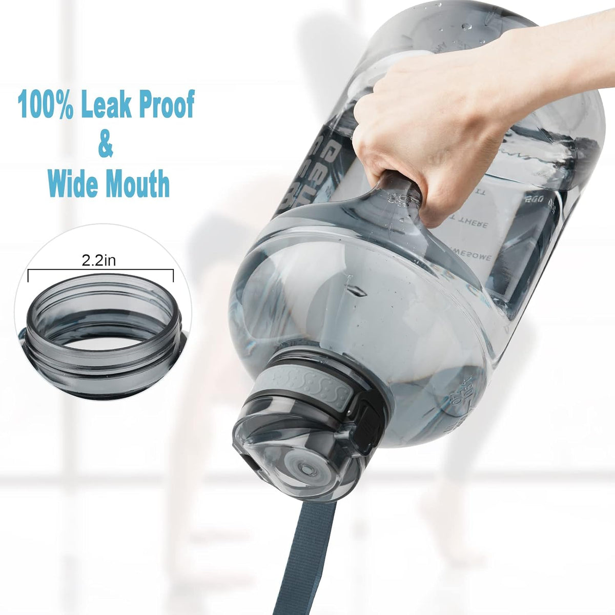 GEMFUL 3 Liter Water Bottles with Handle Motivational Times to Drink Leakproof Wide Mouth Big Sports Jugs