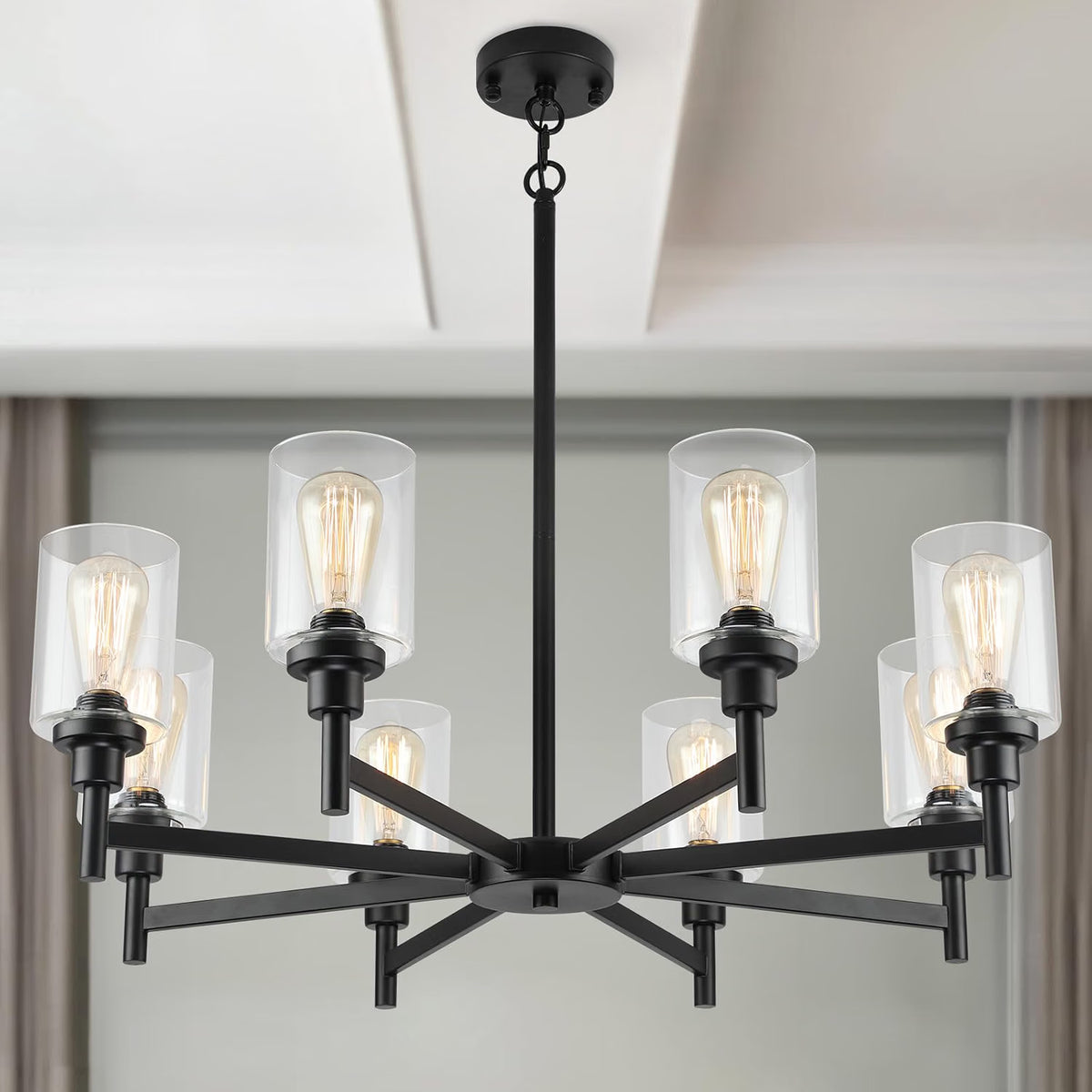 NEW LIGHTDAMY 8-Light Black Farmhouse Chandeliers Light 34'' Fixture for Dining Room