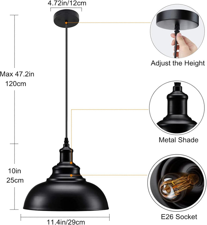 NEW/OPEN BOX Black Pendant Light, 11inch , 3 Pack Kitchen Island Pendant Lighting