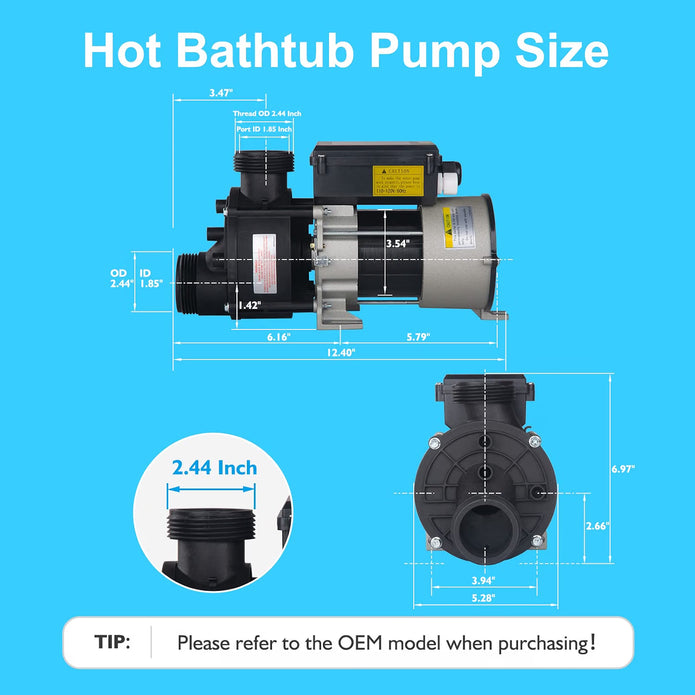 USED LINGXIAO SPA Bath Pump Hot Tub Bath Pump Motor 110V - 120V, 0.75HP, 1.5