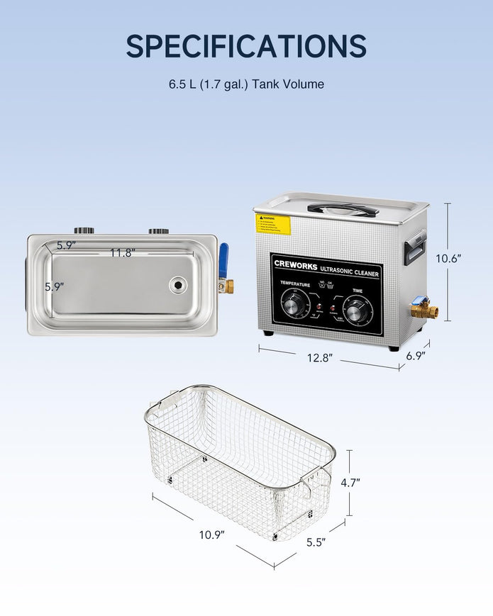 NEW CREWORKS 6L Ultrasonic Cleaner with Heater and Timer, 1.7 Gallon Ultrasonic Cleaning Machine