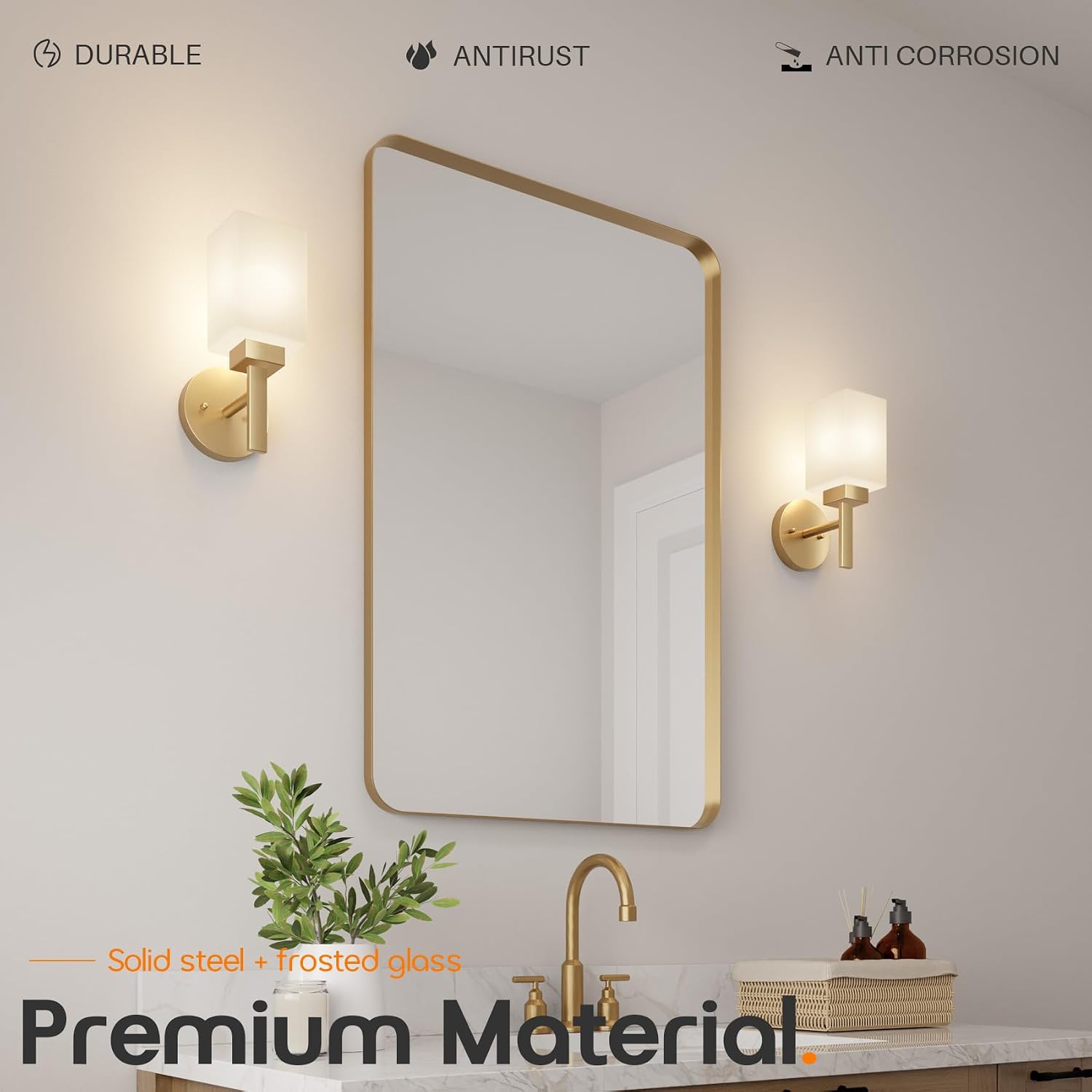 NEW/OPEN BOX AONEON Vanity Lighting Fixtures with White Frosted Glass Shade, Brushed Gold Wall Lamps