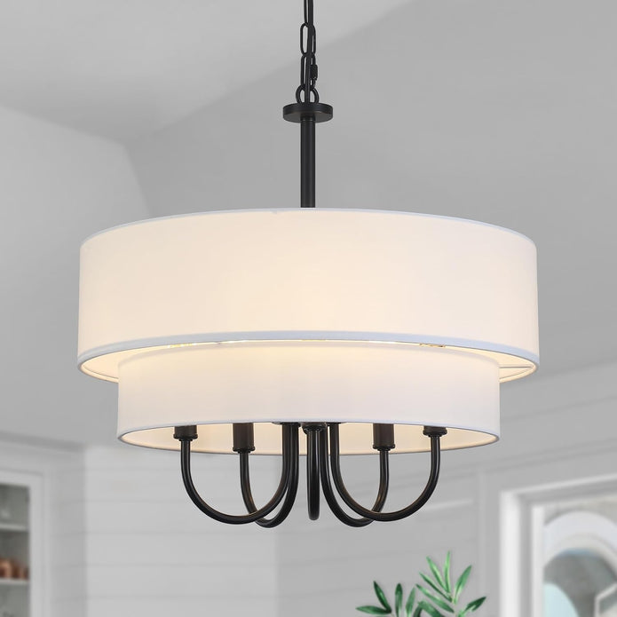 DEMO Drum Chandelier with Shades 5 Light 2-Layer 18” Large Black