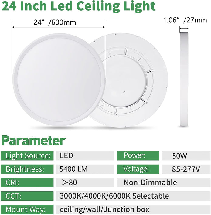 NEW FY WISDOM FLY LIGHTING 24 Inch Large LED Flush Mount Ceiling Light, 50W