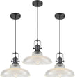 NEW/OPEN BOX  COTTMIC Black Glass Pendant  12in Lights Kitchen Island, Ribbed Glass Pendant ,3 Pack